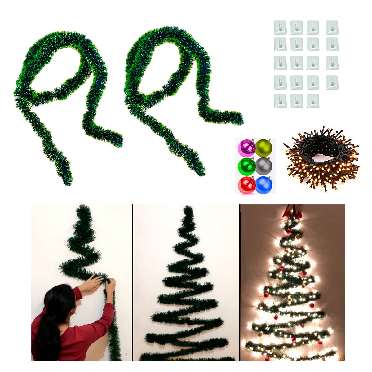 Nuevo Árbol de Navidad de Pared con decoración ¡La Magia en Espacios Pequeños!